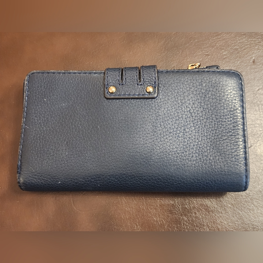 Michael Kors Wallet Navy Blue with Gold Buckle - Picture 2 of 16
